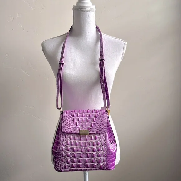 Brahmin Margo Crossbody Shoulder Bag Lilac Essence Melbourne Croc Embossed - Picture 3 of 17